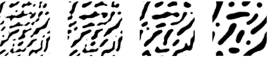 FIGURE 6Spatial instability (1D) in a two-receptor-ligand pair system with natural bond lengths of 14 and 41 nm, in absence of cytoskeletal attachment.Graphs show time sequences of (A) interface depth and (B) total ligand 1 density (MHC), every 2.5 s up to
