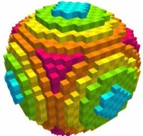 Fig. 4.  Model of elementary nanostructure of friction (8103 atomic cubical cells) [2,3,7-9]