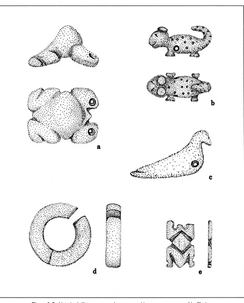 Figure 3. d, nose-ring from Wanapa, Bonaire. Scale is (1987) at Wanapa, Bonaire; c, bird ornament from F