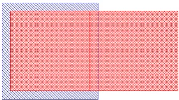 Figure 4.5: Example of the mask design with bottom area (blue) whereno metal is present and the top area (red) where metal is present afterlift-oﬀ.