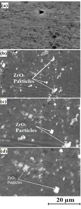 Fig. 3: SEM micrograph of Al6082/ZrO2 surface composite (a) Base material (b) 5% Vol. ZrO 