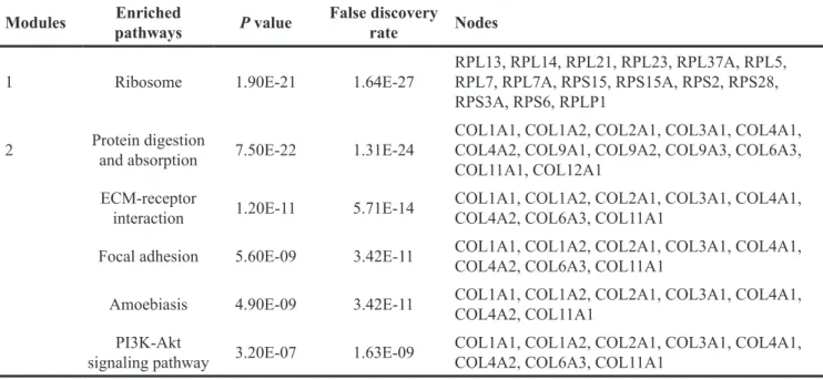 Table 4: The enriched pathways of modules