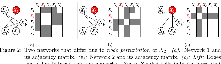 Figure 2: Two networks that diﬀer due to node perturbation of X2. (a): Network 1 and