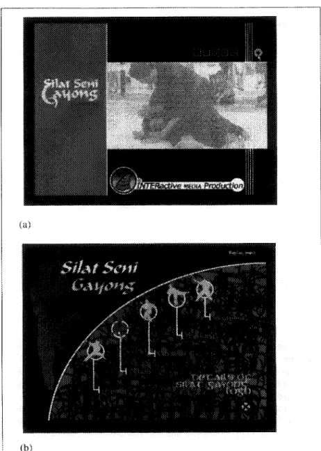 Figure 3  (a) and  (b).  Interfaces  of a project  on  the Malaysian  martial  arts, Silat