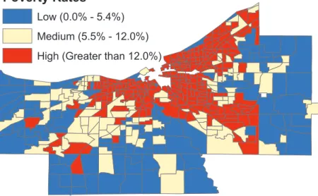 Figure 3: Poverty rate by census tract, Cuyahoga County, 2005-2009. Data are from the American Community Survey.