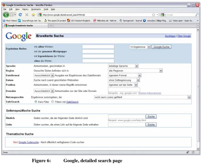 Figure 6:   Google, detailed search page 