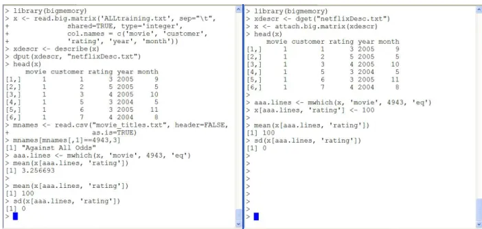 Figure 1: Sharing data across two R sessions using shared memory. The master session appears on the left, and the worker is on the right