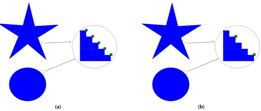 Figure 3.11: (a) Every obstacle shape, in octomap, is made out of cubes and so it contains a lot of pointsfor the construction of the visibility graph, (b) after sampling we eliminate most of the points