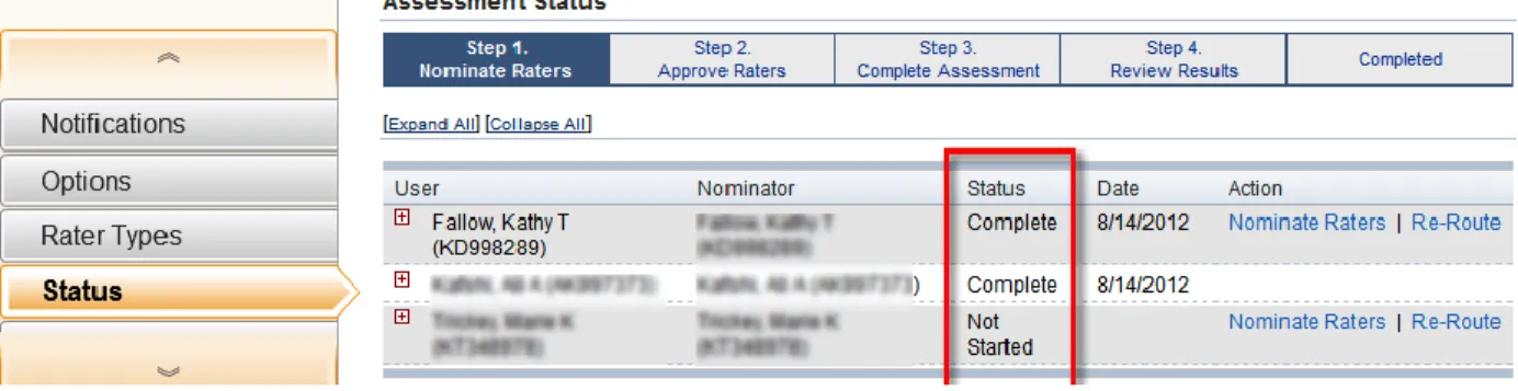 Figure 5 - Checking the Status of Rater Nomination 