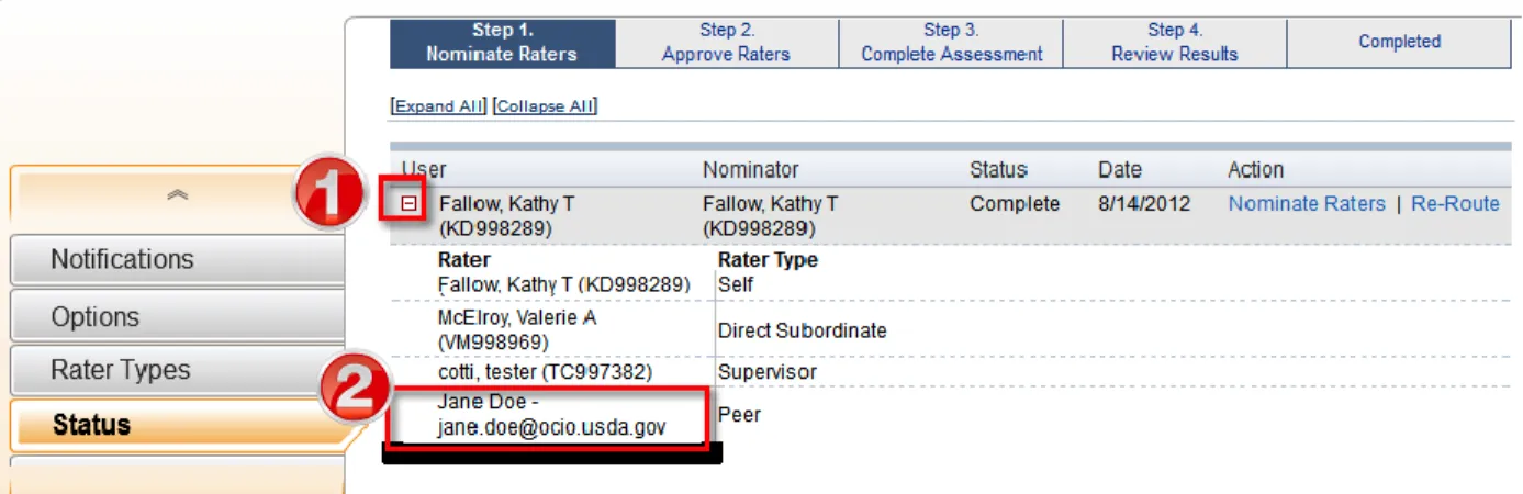 Figure 6 - Status Tab of the Assessment Process Record 