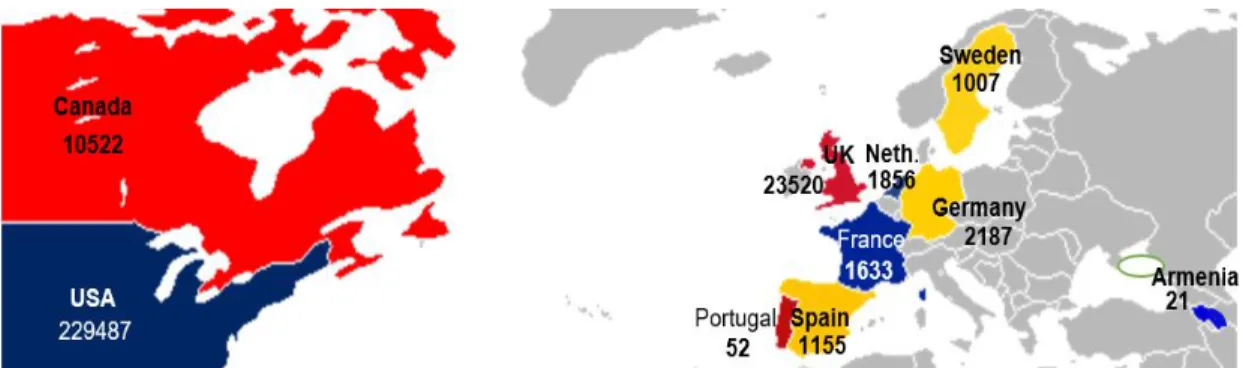 Figure 7. The geographical distribution of crowdfunding projects of Kickstarter platforms by country