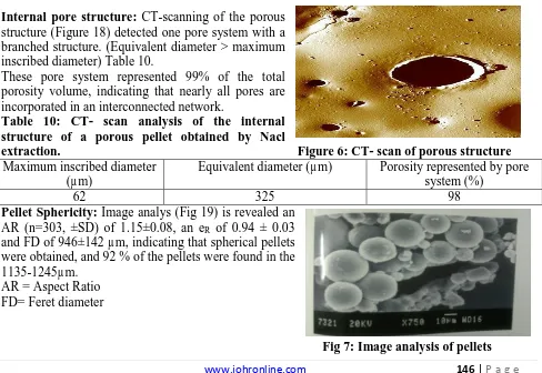 Table 10: CT- scan analysis of the internal structure of a porous pellet obtained by Nacl extraction