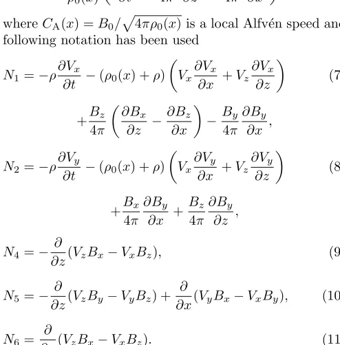 Fig. 1 for the parameters used in our numerical simula-�tions (see below). As can be seen from the plot, the localAlfv´en speed has a gradient at = 0 and its value is con-