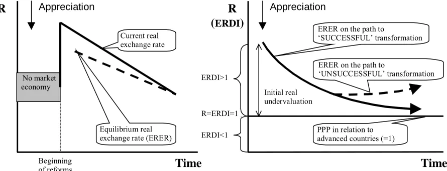 Figure 1: The theoretical paths of the real exchange rate in transitional economies6