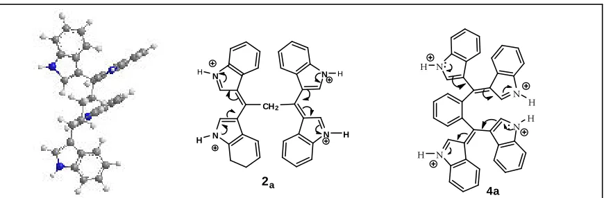 Fig. 2: (a): 3D Model of compound 1b, (a): The expected NH indole resonance of the conjugated base of compound 2a and 4a
