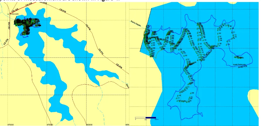 Figure 4 Points of measurement Bathymetric survey 3 December 2014 (the image on the right is zoomed to the surveyed  area) 
