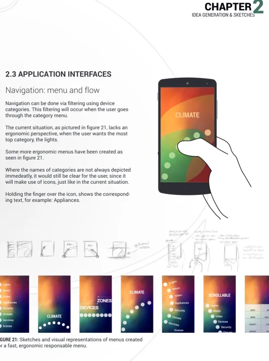 FIGURE 21: Sketches and visual representations of menus created for a fast, ergonomic responsable menu.