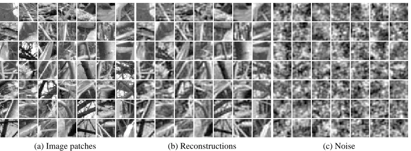 Figure 9: (a) Natural image patches of size 25px×25px. (b) Reconstructed image patches after pre-processing