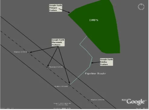 Figure 9: Dredge components represented by Google Earth objects.