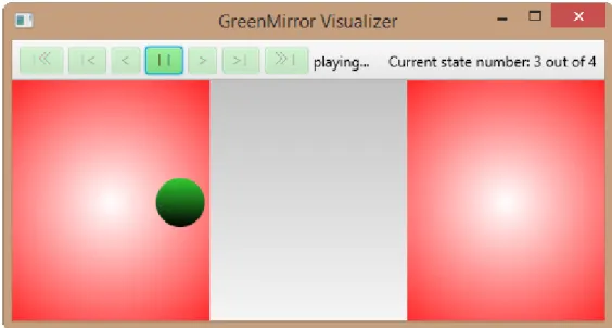 Figure 11: a screenshot of the executing visualization of listing 4 with the trace from listing 5 After the model initializer has set the initial state and saved all ModelTransition s, the selected TraceSelector is executed