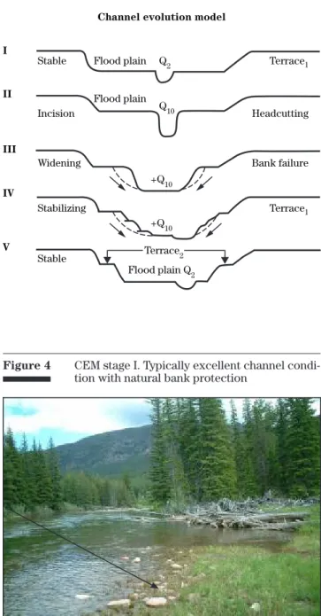 Figure 3  Channel Evolution Model, after Schumm,  Harvey and Watson (1984). Q 2  indicates a flood  interval of 2 years; Q 10  indicates an interval of  10 years