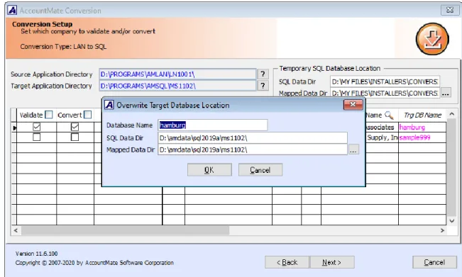 Figure 8. Overwrite Target Database Location