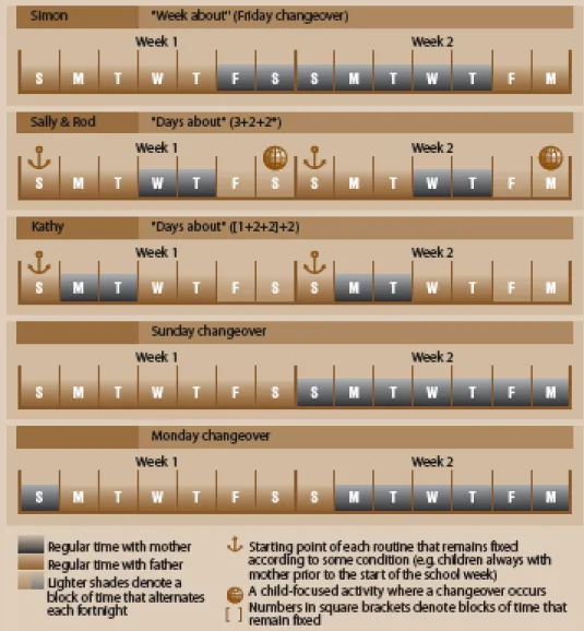 Figure 7. Equal time parenting schedules: Some examples 