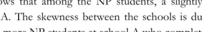 Table  6.3  shows  that  among  the  NP  students,  a  slightly  larger  number  came  from  school  A