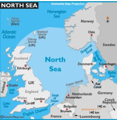 Figure 1.1: Location of the North Sea (source: home.comcast.net, 2014)