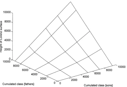 Figure 1. The Lorenz surface corresponding to the social mobility table (table 1), 
