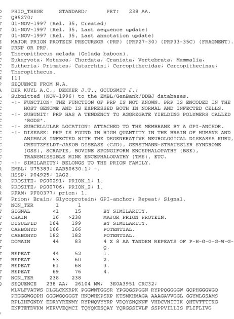 Fig. 2. An example S WISS P ROT database entry