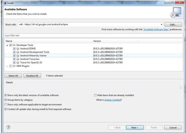 Figure x: The “Install New Software” screen for downloading the ADT plugin