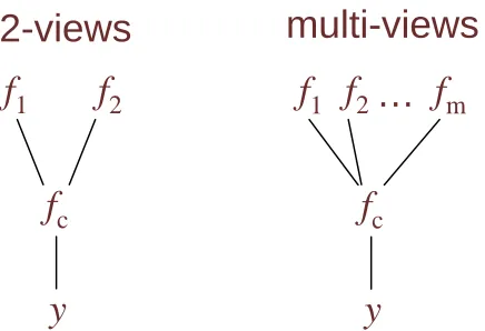 Figure 2: Factor graph in the functional space for 2-view and multi-view learning.