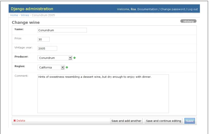 Figure 3. Default view for editing a table entry, with pull-down menus for foreign keys and gray text indicating optional fields
