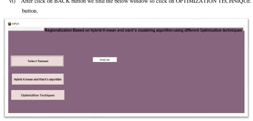 Figure 6 Snapshot of window for Clicking the Optimization Techniques 