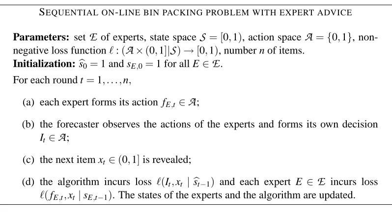 Figure 2: Sequential on-line bin packing problem with expert advice.
