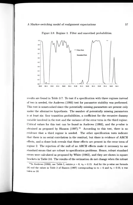 Figure 3.8: Regime 1. Filter and smoothed probabilities.