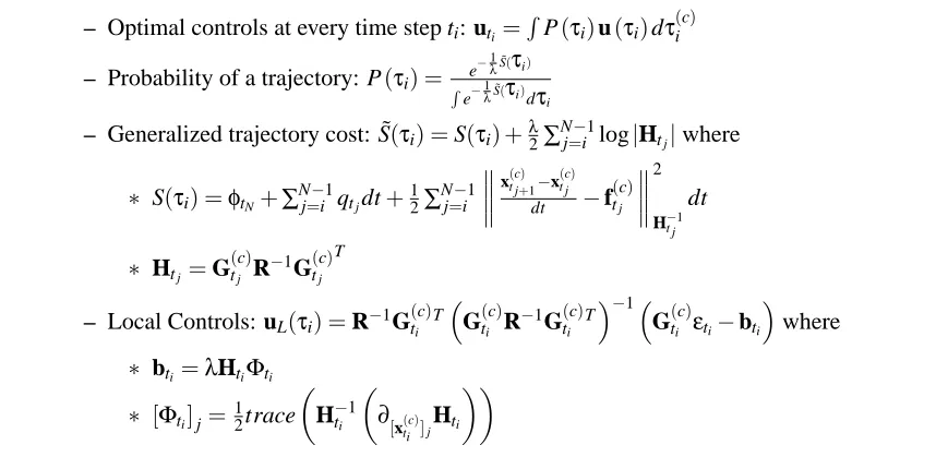 Table 1: Summary of optimal control derived from the path integral formalizm.