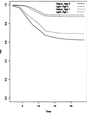 Figure 24: AIDS Data Terminating Event: Estimated survival for all combi-