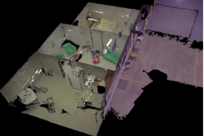 Figure 1. A 3D model of a simulated crime scene viewed from above. The scan was obtained with the visible light sensor described in [13]
