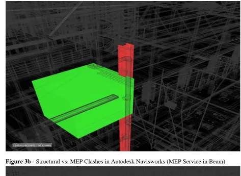 Figure 3a - Structural vs. MEP Clashes in Autodesk Navisworks (MEP service in Column) 