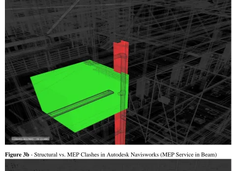 Figure 3a - Structural vs. MEP Clashes in Autodesk Navisworks (MEP service in Column) 