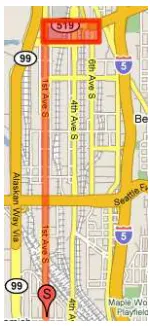 Figure 2: Motivating example where an agent must drive from a start location (designated with anS) to a goal area (shown with a highlighted rectangle) in time for a deadline, and canchoose to take large high speed and variance roads, or slower small variance roads.