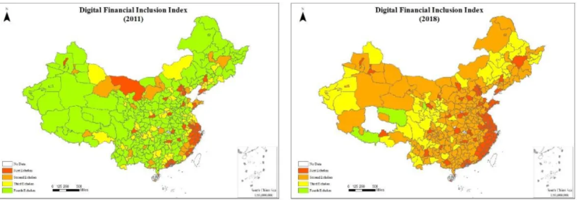 Figure 4. Convergence of regional fintech development in China, 2011 and 2018 