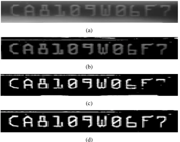 Fig. 5 (a)Orginal image (b)Resulted image after star-shape filtering (c) Processing result of the high-low score comparison method (d) Processing result that combined by (b) and (c) and determined by the characteristic of wafer scribe 