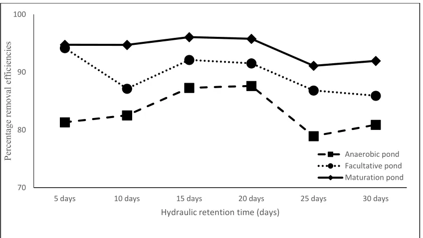 Fig. 4. Percentage removal efficiency of TDS in WSP at different HRT 