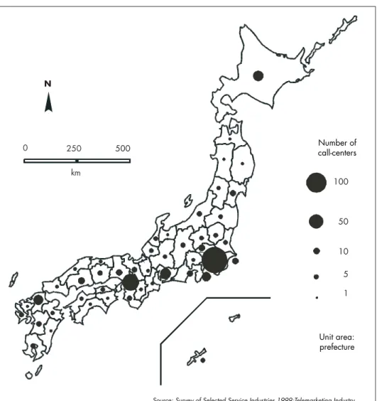 Figure 1.— Geographical distribution of call centers in Japan