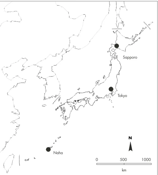 Figure 2-.— The location of Sapporo and Naha