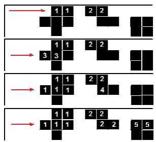 Figure 1: The white pixels have a label k=0. Each black pixel has a label different from zero, with a value which is increasing as we move from left to 