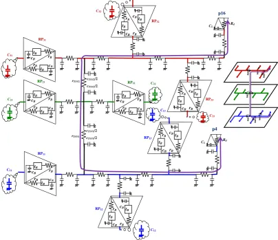 Fig. 3 The equivalent -RC circuit of a source-sink pair p4-p16 shown in Fig. 2(b) 